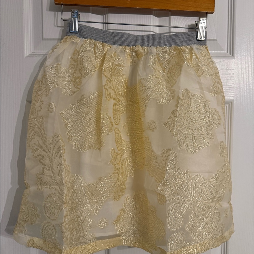 NWT Sugarlips Cream and Gold Embellished Bubble Mini Skirt